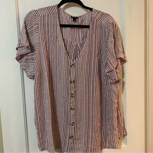 Torrid 3 Striped Blouse V neck button up